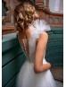 Beaded Ivory Lace Tulle Pearl Buttons Back Wedding Dress